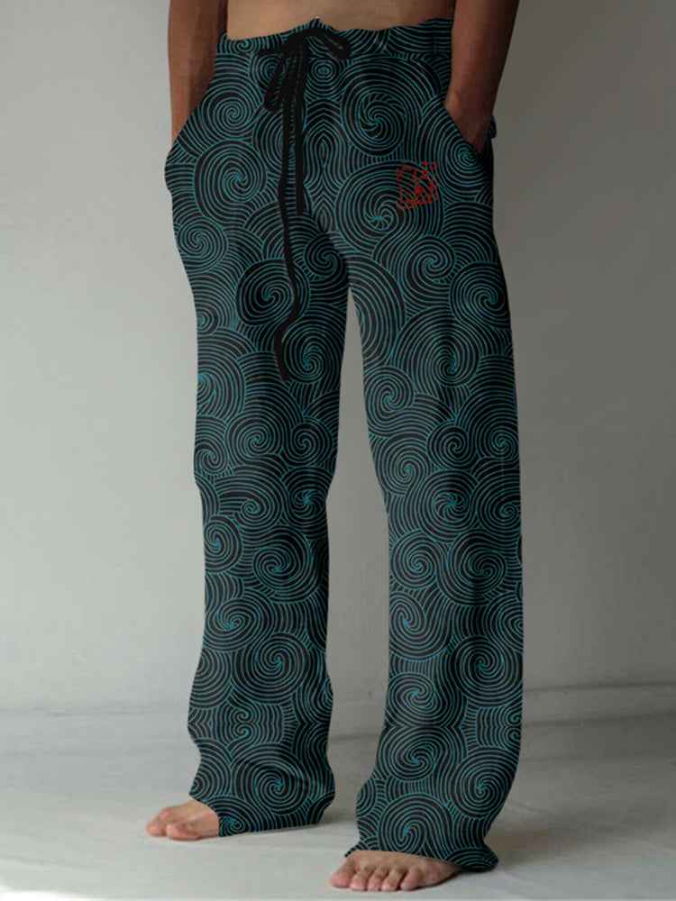 Japanese Waves Art Linen Blend Casual Pants