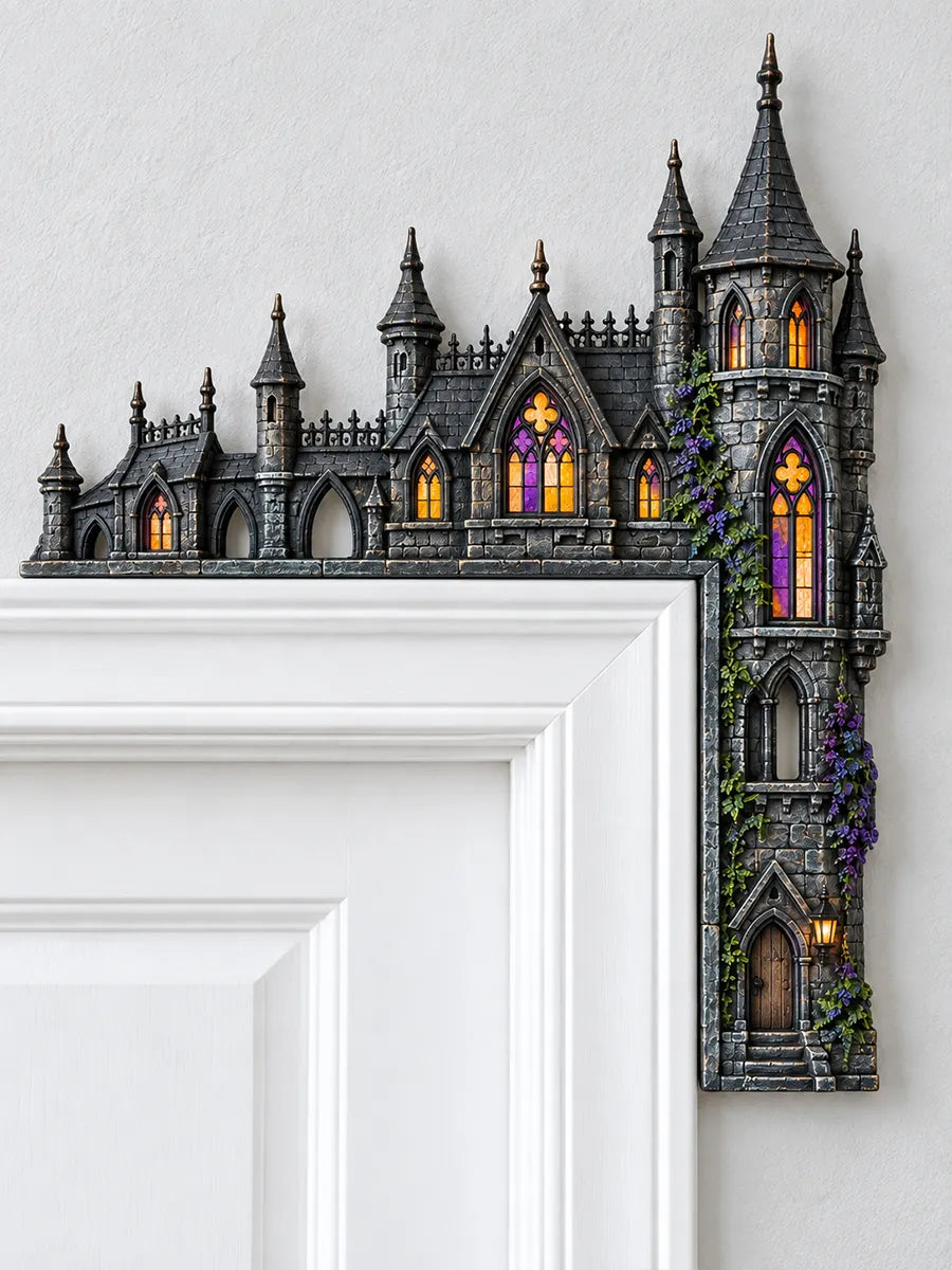 Gothic Castle Door Corner Sign - Illuminated Vintage Spooky Wall Art