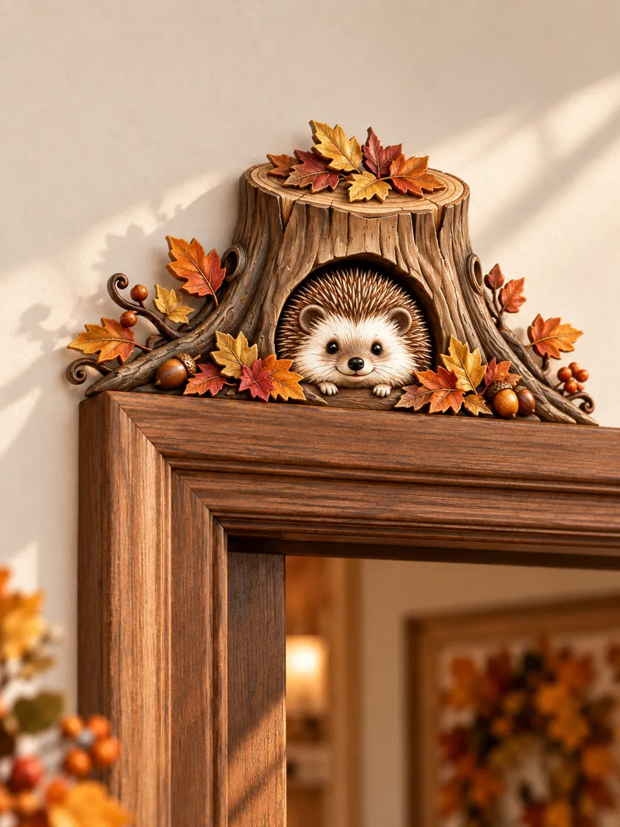 Autumn Hedgehog Wooden Door Corner Decor