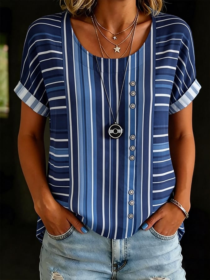 Women'S Striped Patchwork Geometric Casual Top