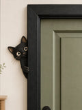 Peeking Black Cat Wooden Door Frame Decor