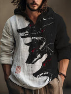 Men's Japanese Art Fierce Wolf Print Hoodie