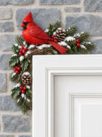 Christmas Cardinal, Holly & Pinecone Door Frame Corner Decor