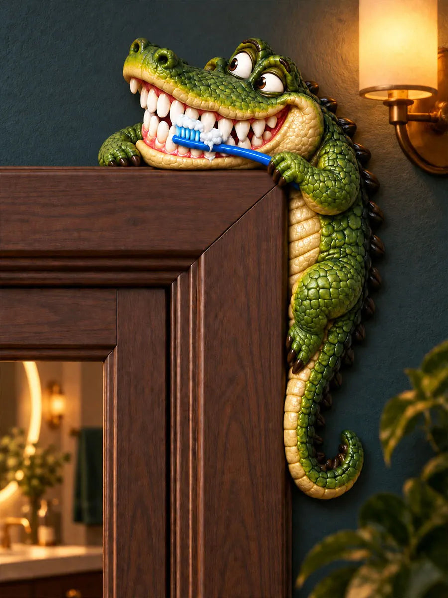 Funny Toothbrushing Crocodile Door Frame Corner Decor