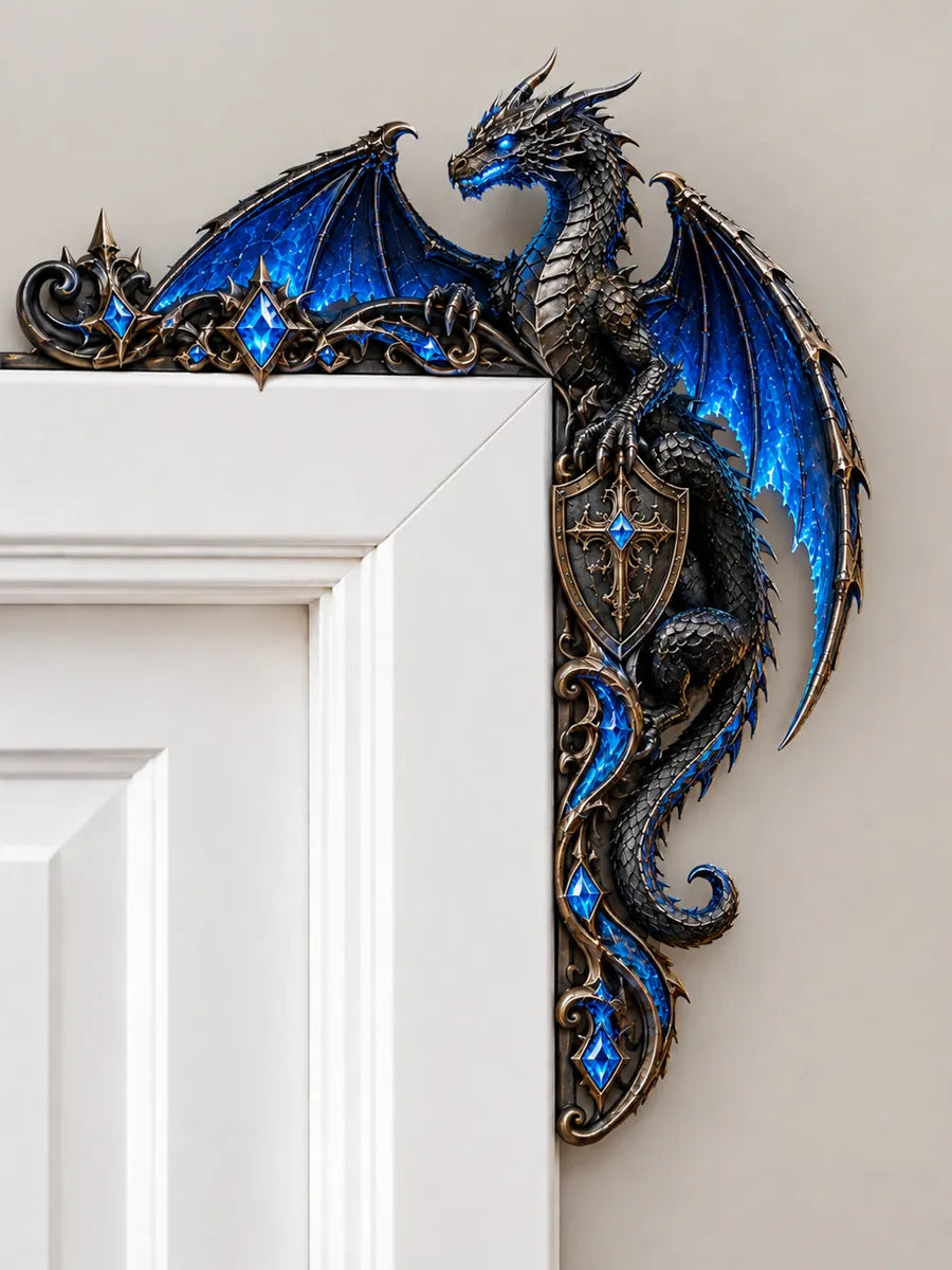 Fantasy Blue Dragon Door Corner Decor
