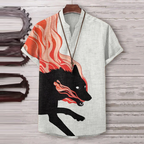 Men'S Vintage The Jackals Come At Night Japanese Art Linen Blend Shirt