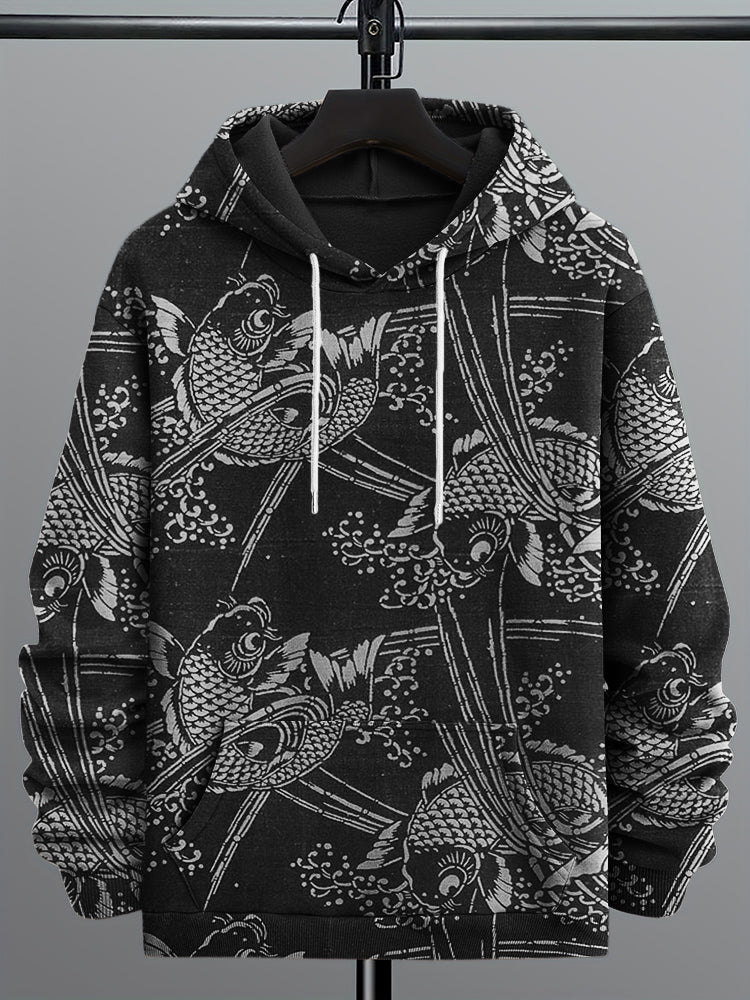 Men's Upstream Carp Japanese Lino Pattern Hoodie