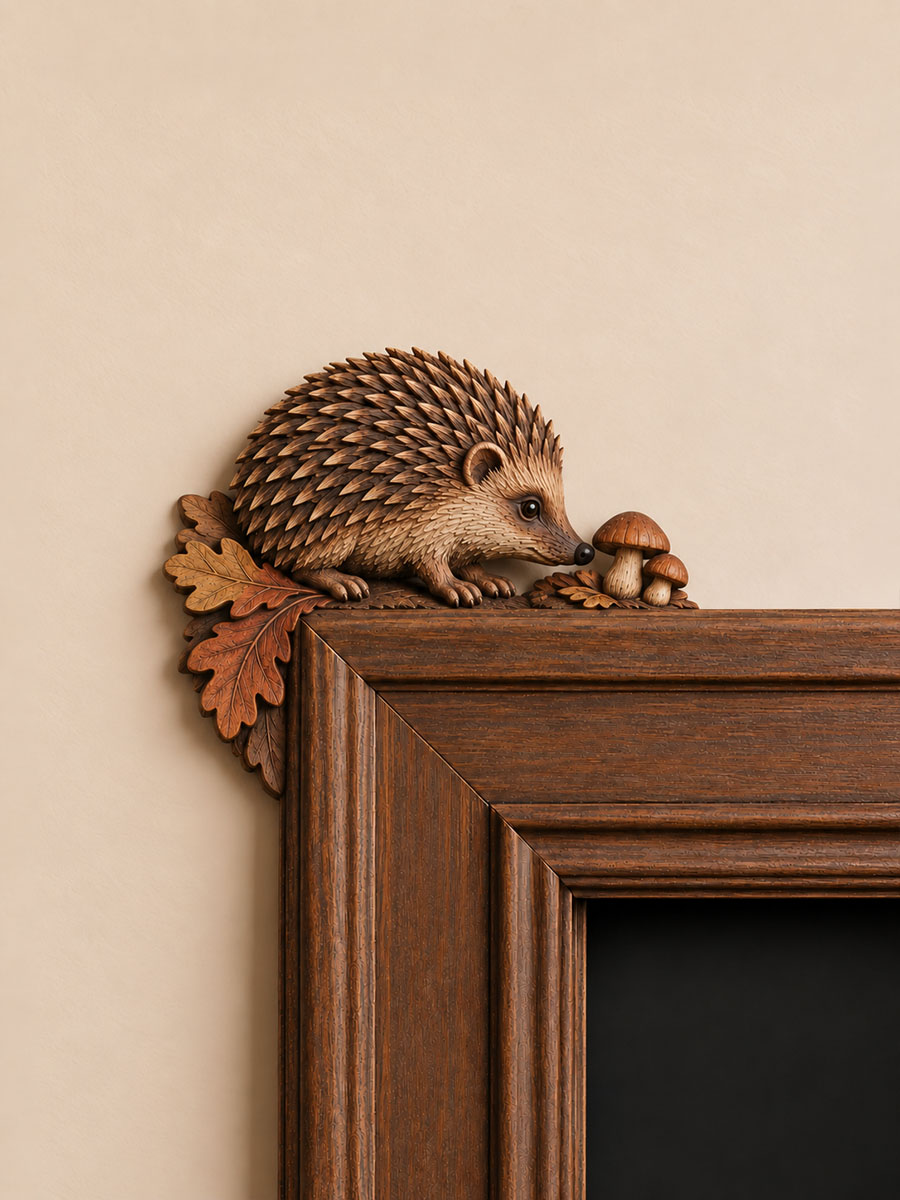 Hedgehog with Autumn Leaves & Mushrooms Door Frame Corner Decor