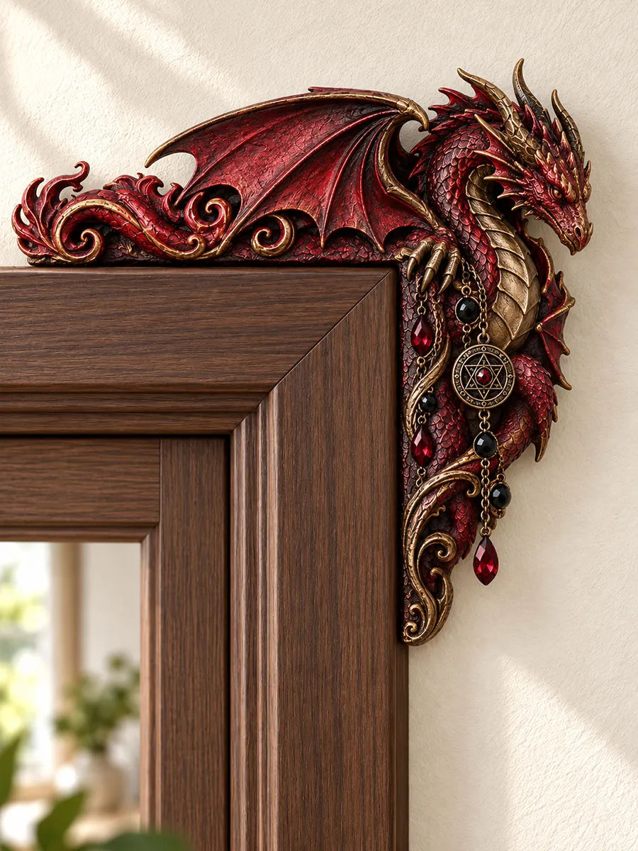 Crimson Gem Dragon Door Frame Corner Ornament