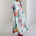 Japanese Art Crane Chrysanthemum Print Casual Midi Dress