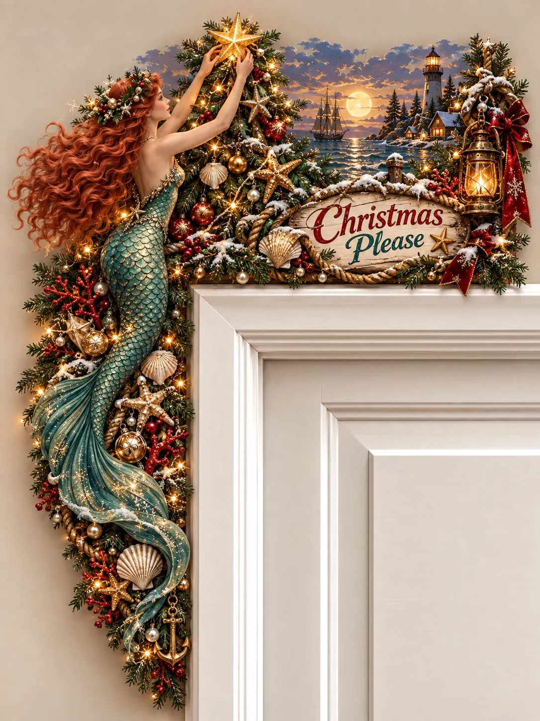 🧜‍♀️ Christmas Please Mermaid Decorating Tree Door Corner Decor 🐚