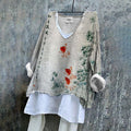 Women Bamboo And Goldfish Ink And Wash Printed V Neck Shirt
