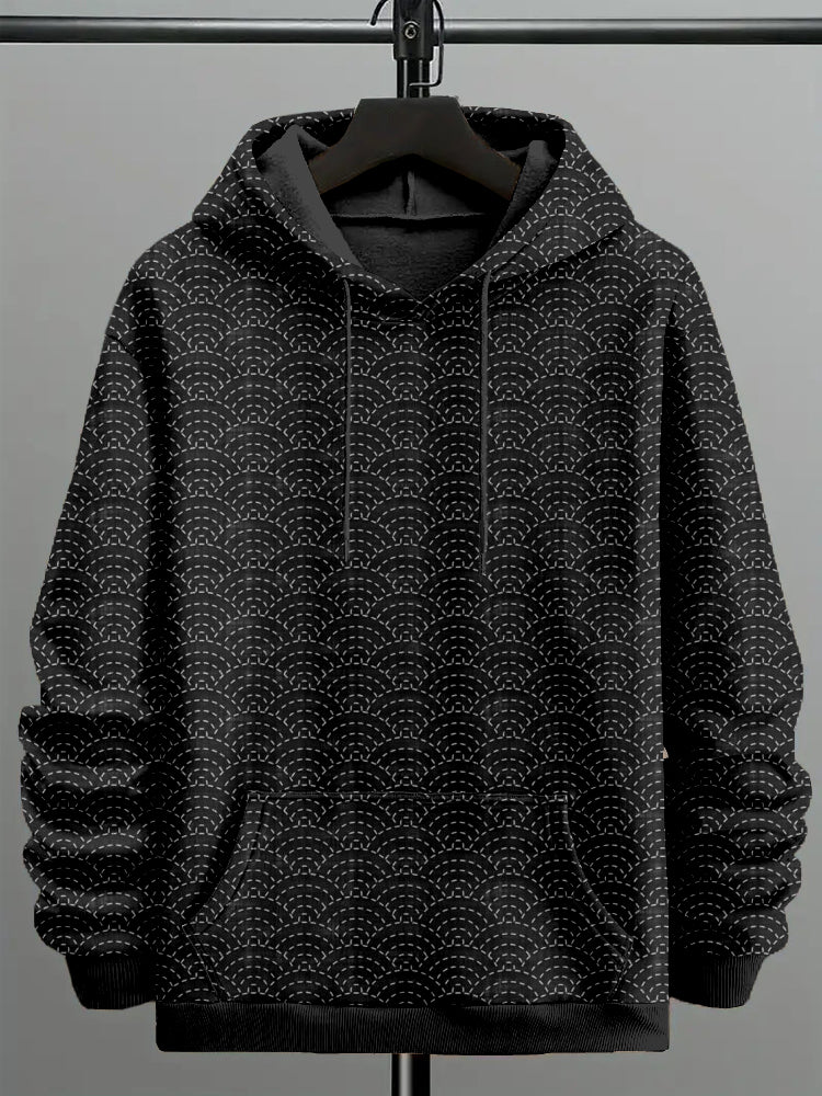 Men's Ocean Waves Japanese Sashiko Art Cozy Hoodie