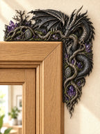Shadow Rune Dragon & Amethyst Door Frame Corner Decor