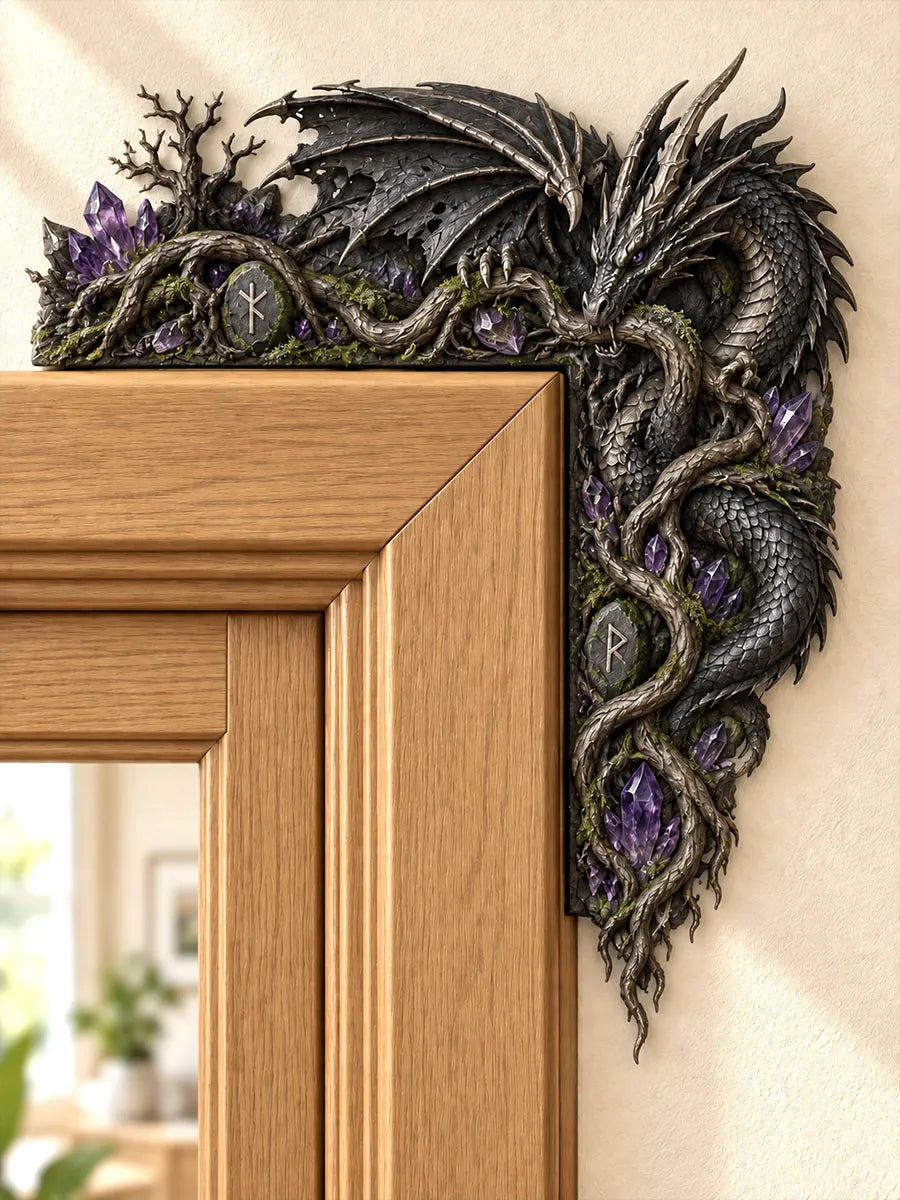 Shadow Rune Dragon & Amethyst Door Frame Corner Decor