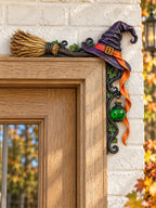 🧹 Enchanted Witch Hat & Broom Door Frame Corner Sign