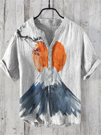 Men'S Japanese Art Mount Fuji Linen Blend Shirt