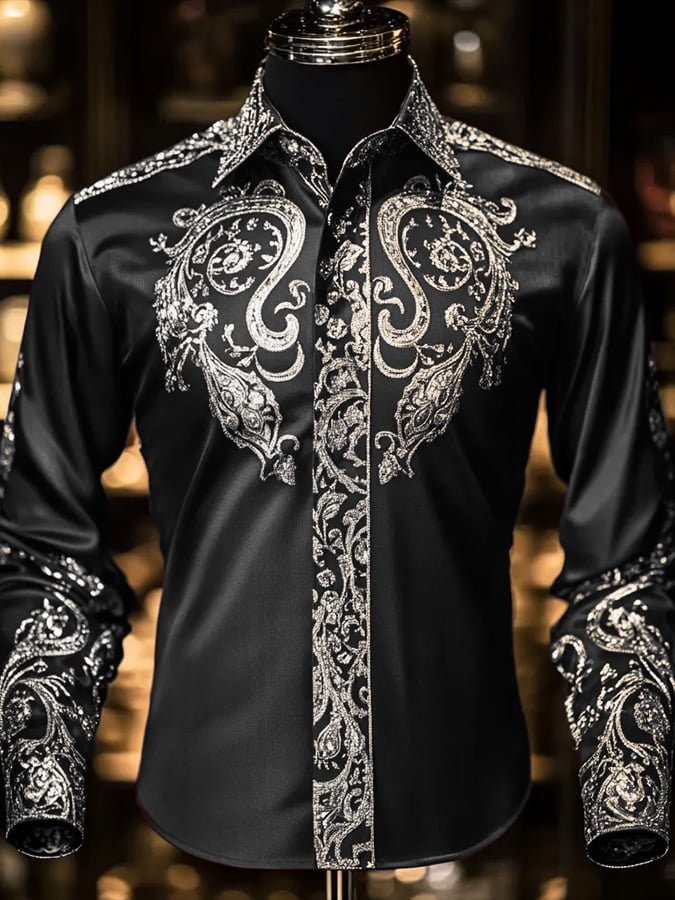 Men's Fashion Design Printed Long Sleeve Shirt