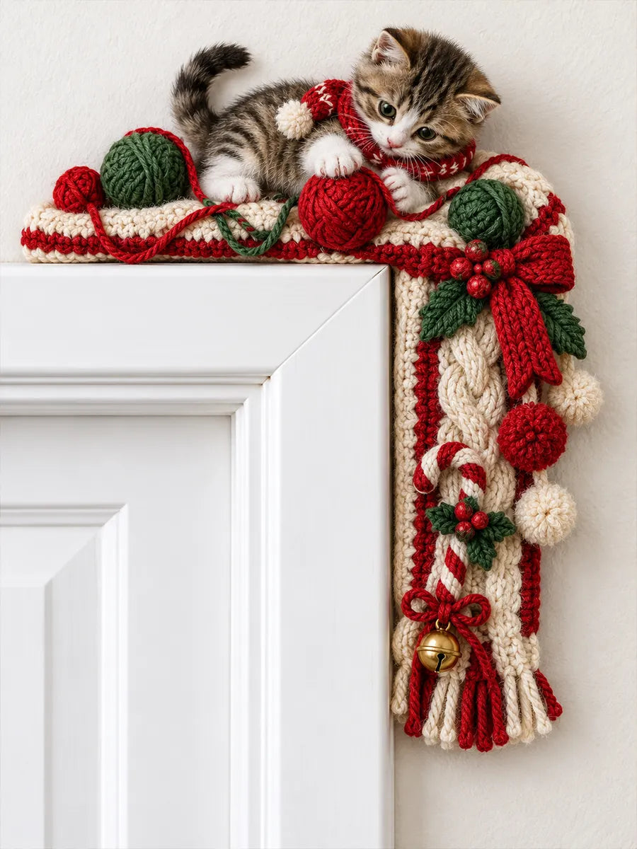 🐱 Christmas Kitten Yarn Door Frame Topper