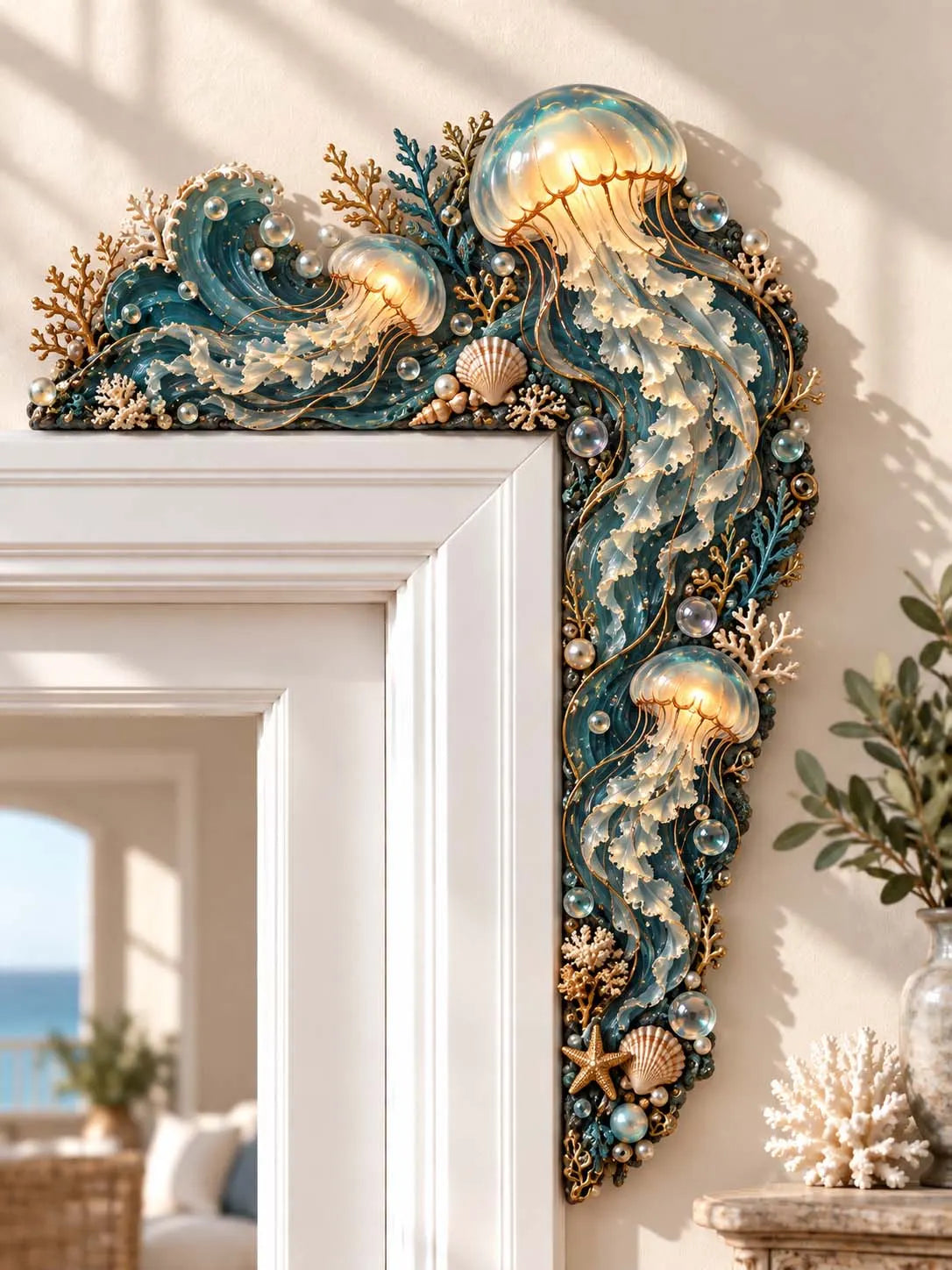 Glowing Jellyfish And Coral Reef Marine Style Door Corner Decor