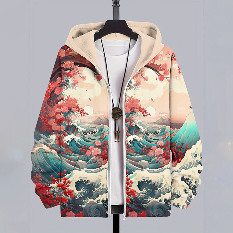 Japanese Art Casual Hooded Zip Up Jacket