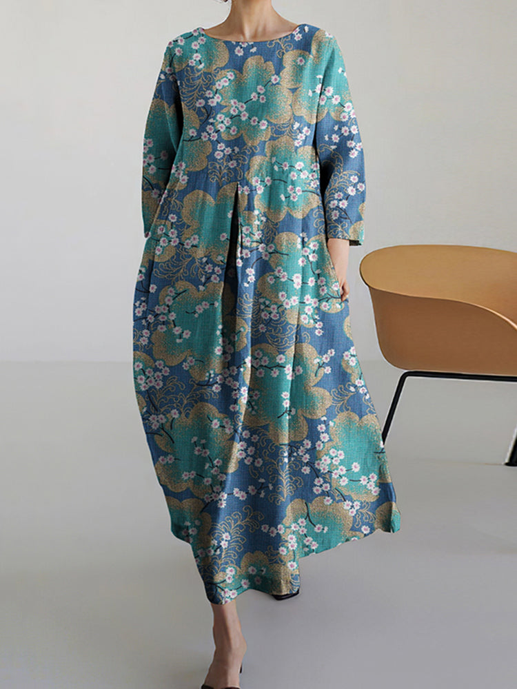 Women's Floral Print Cotton And Linen Dress