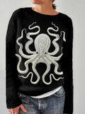 Ocean Octopus Embroidered Cozy Knit Sweater
