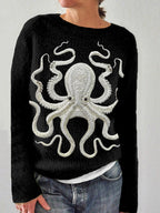 Ocean Octopus Embroidered Cozy Knit Sweater