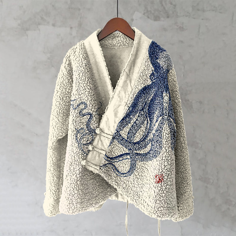 Vintage Japanese Art Octopus Pattern Women's Kimono Cardigan