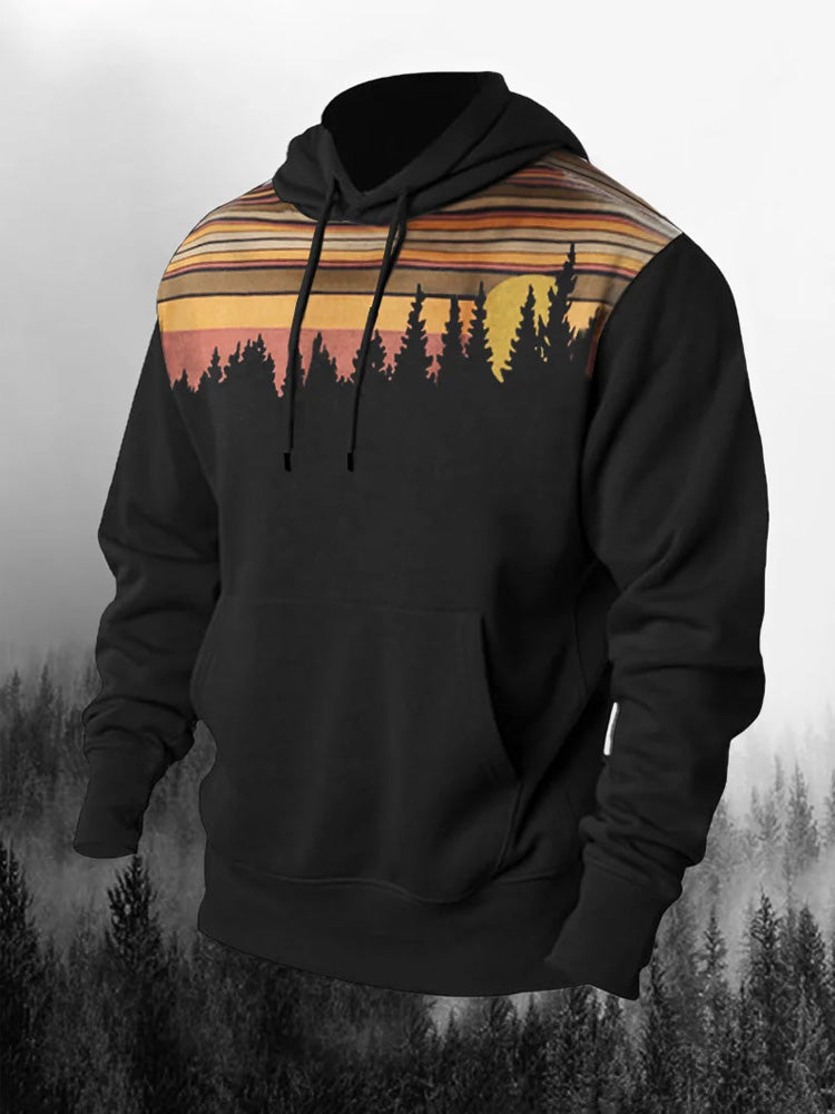 Men's Outdoor Forest Silhouette Print Hoodie