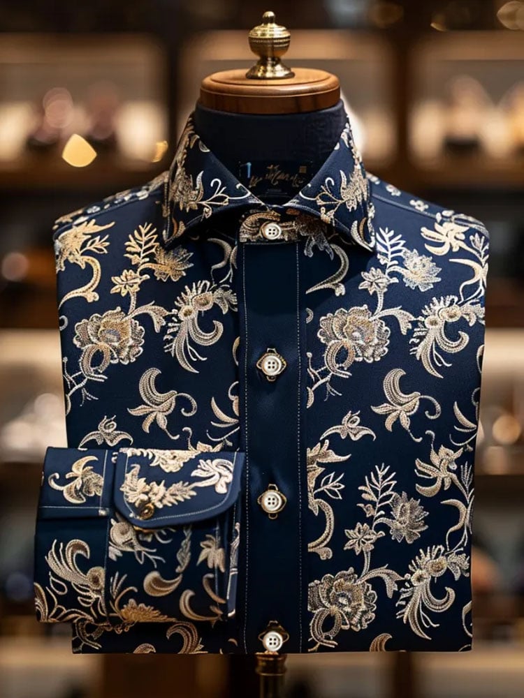 Men's Contrast Color Print Long Sleeve Shirt