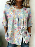 Women's Retro Floral Button Lace Up Tie Shirt