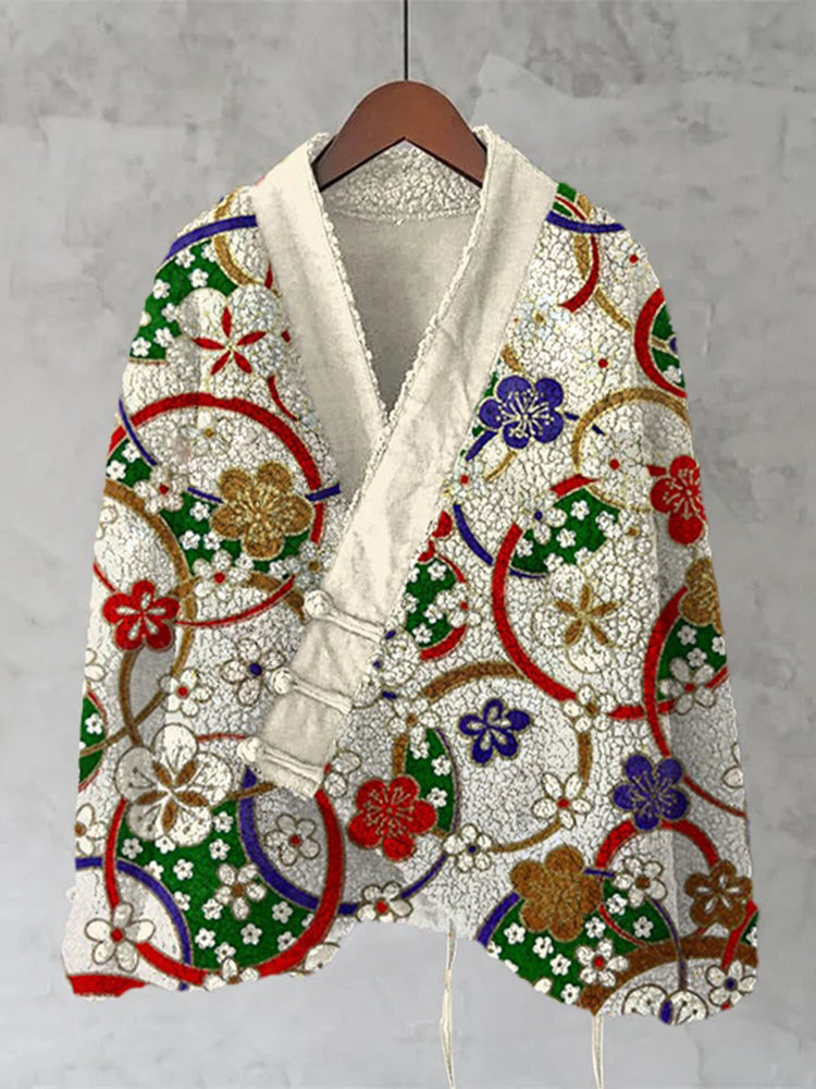 Japanese Sakura Art Plush Kimono Cardigan