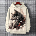 Men's Japanese Wolf Art Print Long Sleeve Hoodie