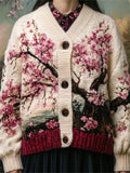 Japanese Cherry Blossom Jacquard Cozy Chunky Cardigan