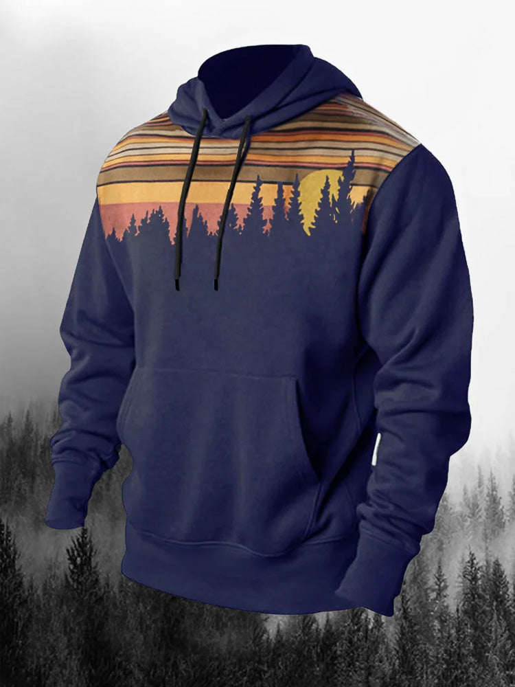 Men's Outdoor Forest Silhouette Print Hoodie
