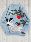 Crane And Pine Embroidered Cozy Knit Sweater