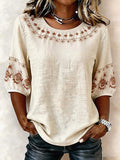 Women'S Cotton And Linen Art Print Top