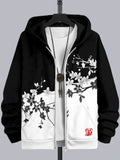 Men's Cherry Blossom Japanese Art Contrast Comfy Full Zip Hoodie