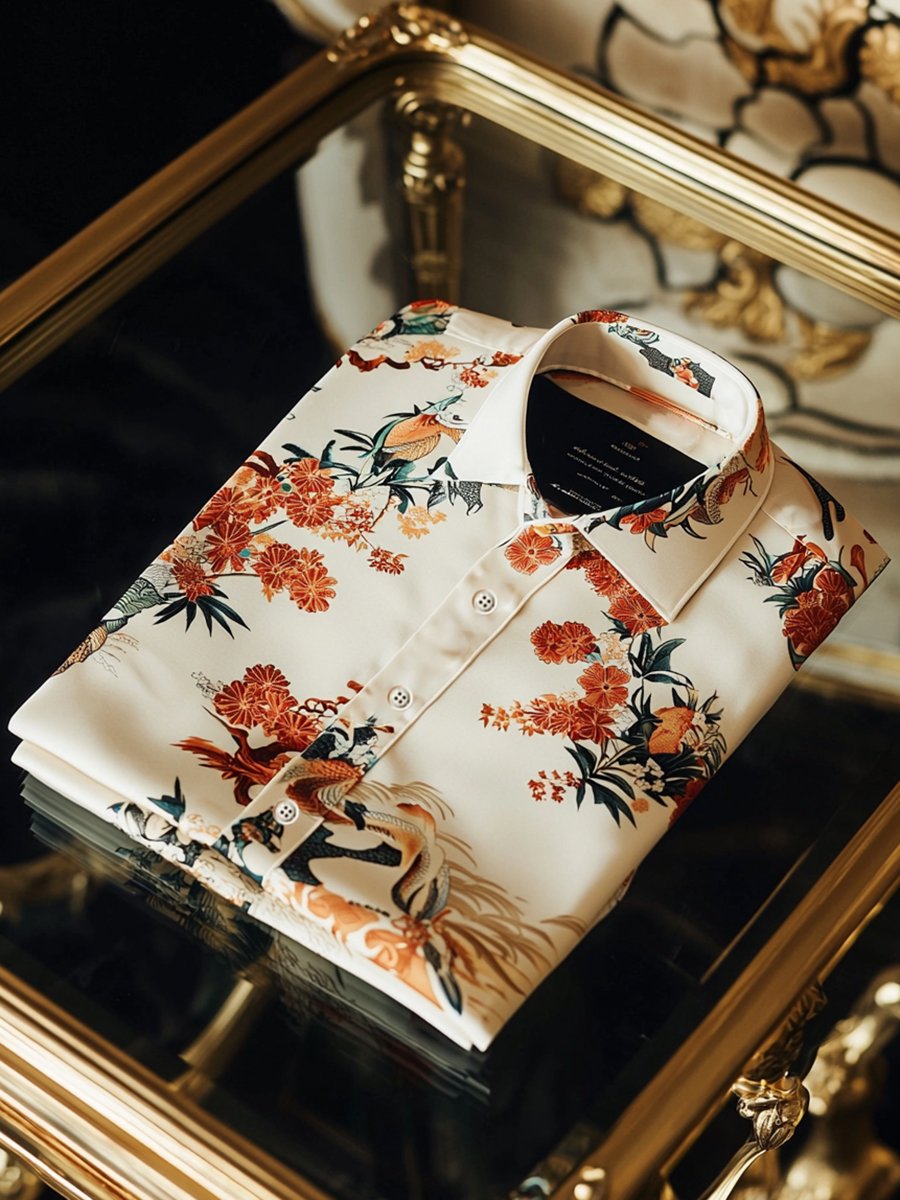 Men's Satin Ukiyo-E Luxury Business Long Sleeve Shirt