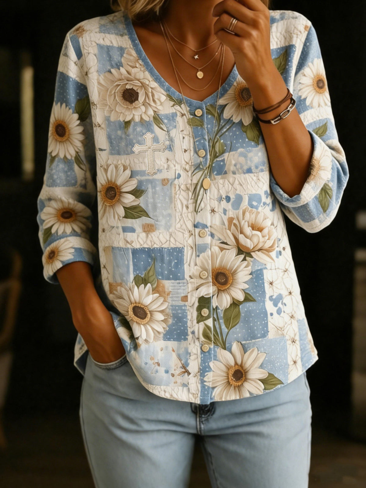 Women's Retro Floral Print Casual Top