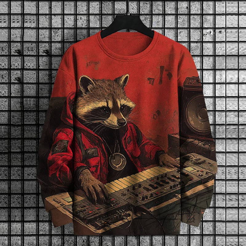Men's Raccoon Mixer Tune Music Vintage Print Casual Sweatshirt