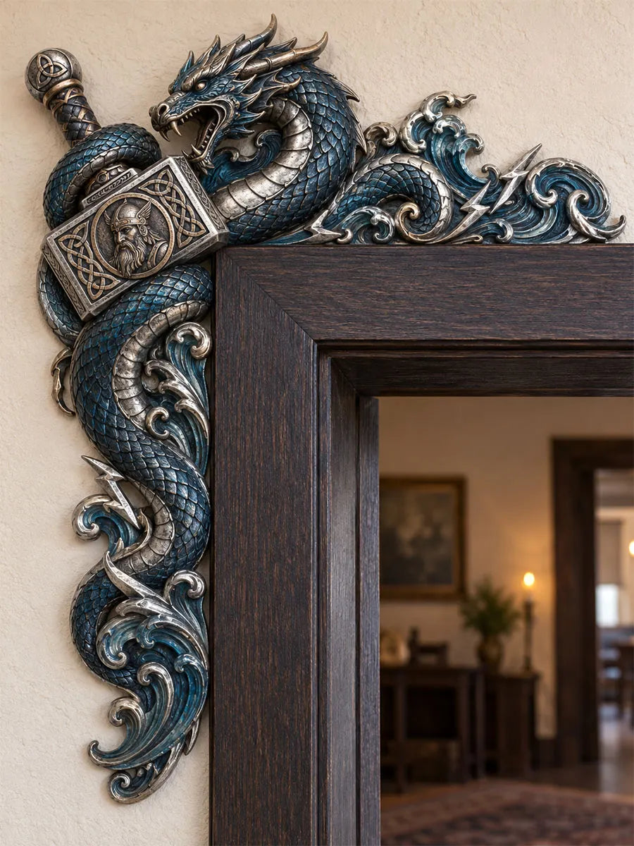 Norse Sea Dragon & Thor’s Hammer Door Frame Corner Decor