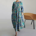 Women's Floral Print Cotton And Linen Dress