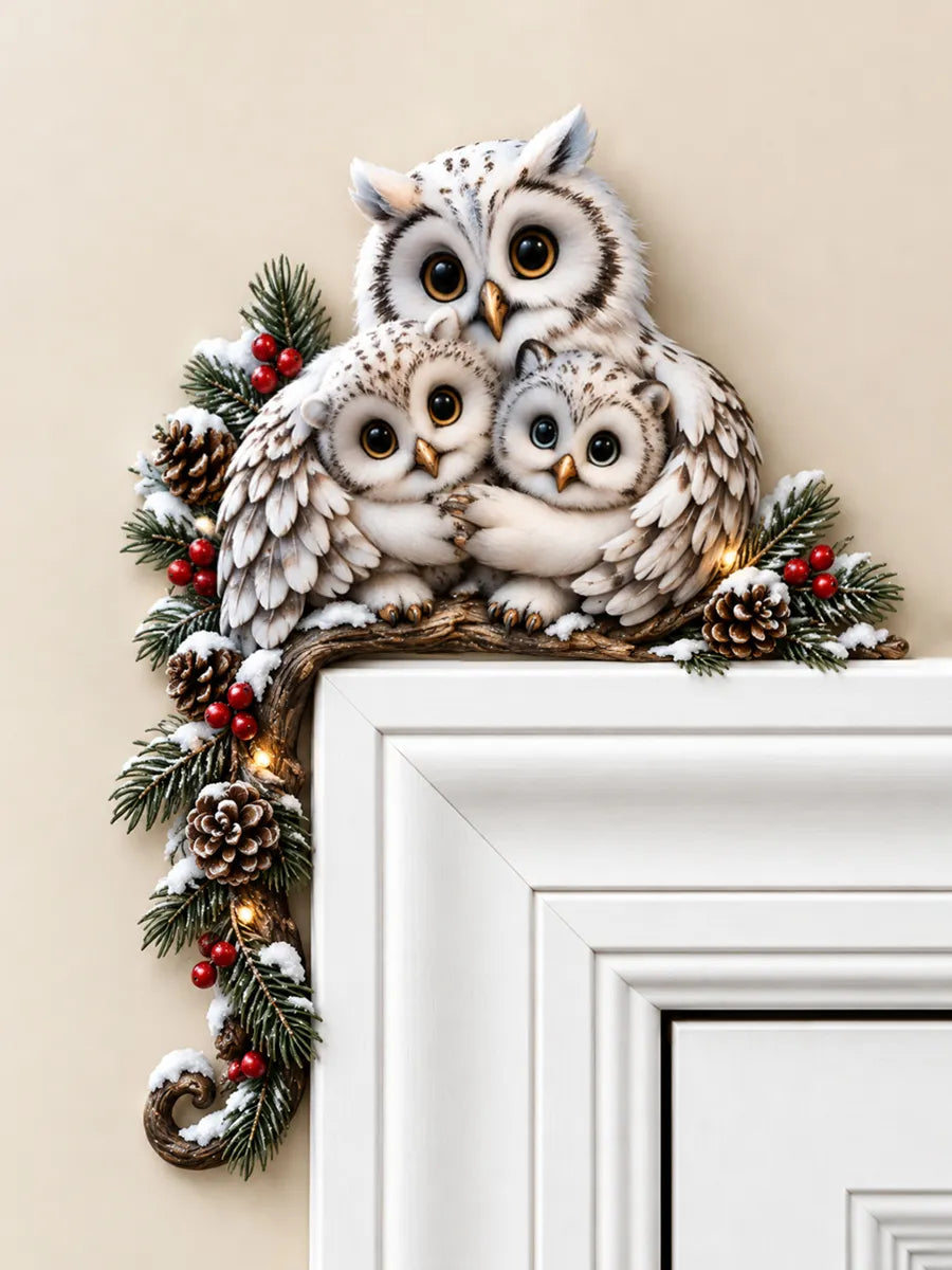 Christmas Owl Art Door Corner Decor