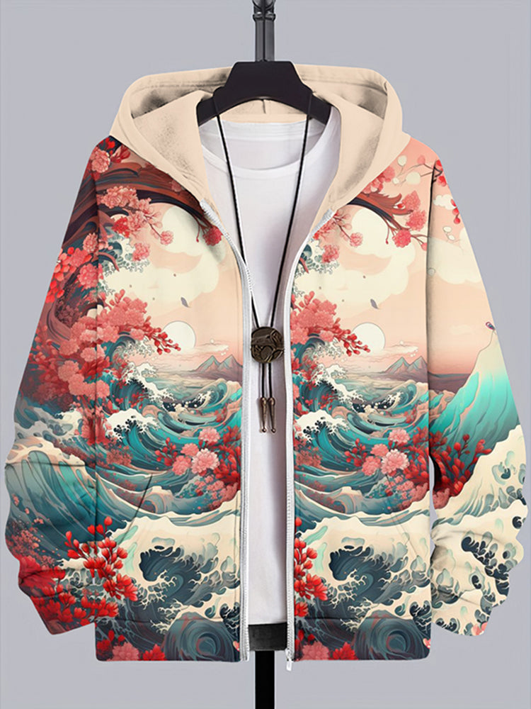 Japanese Art Casual Hooded Zip Up Jacket
