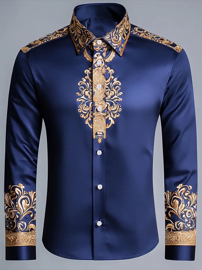 Men's Fashion Design Printed Long Sleeve Shirt