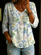 Women's Casual Floral Print Cotton Linen Top