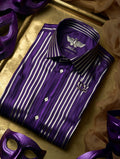 Men's Purple Carnival Theme Luxury Silk Long Sleeve Shirt