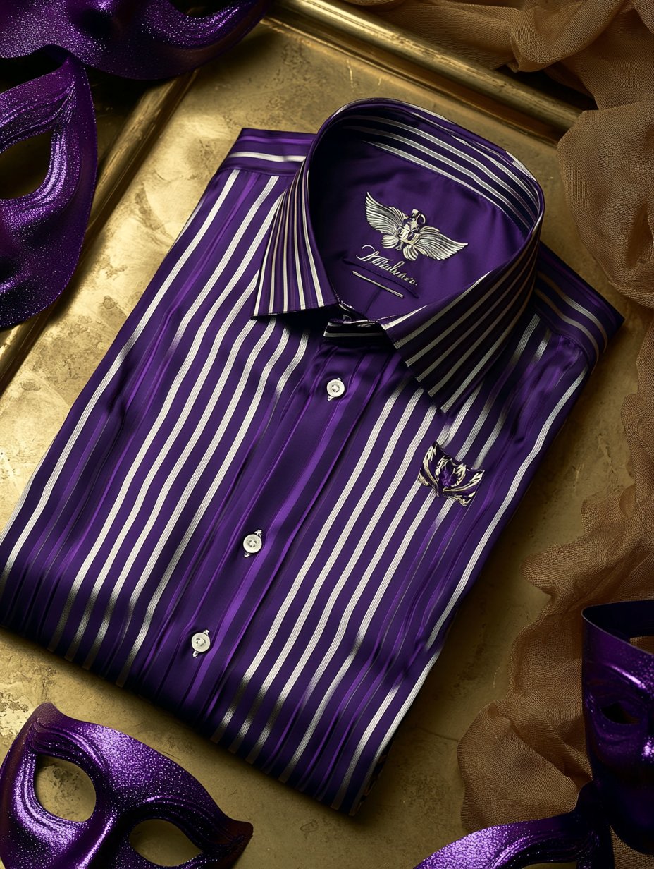 Men's Purple Carnival Theme Luxury Silk Long Sleeve Shirt